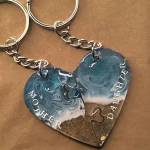 Mother Daughter Lake Michigan Keychain Set - Heart Shaped Keychains for Mother and Daughter