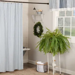 Farmstead Blue Ticking Stripe Shower Curtain