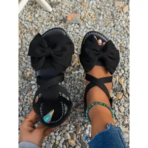Women's Elegant Bowknot Design Slip on Sandals, Casual Trendy Flat Sandals, Fashionable Shoes for Daily Wear, Bow Decor SandalsGift