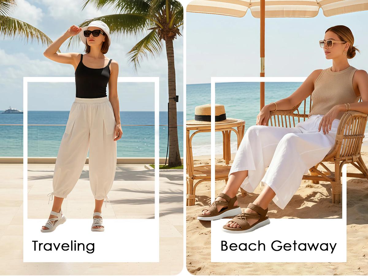 Vilanva Women's Comfortable Walking Sandals with Elastic Strap Light Weight Casual Summer Sandals for Trendy Footwear