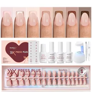 Beetles X Press Plus Gel Nails Kit Seven Colors of Nude Glitter French Tip Press On Nails | 224Pcs 16 Sizes All-in-One Fall Nails With Nail Glue,Remover,Builder Top Coat,Nail Lamp