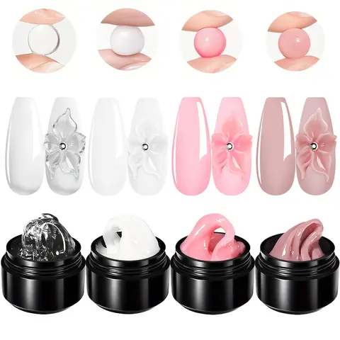 4 pcs 10 ml Non-Stick Hand Solid Extension Nail Gel Set, Gel Nail Art, Extend Gel For Gel X Nails, Clear Nude Extension Gel and Rhinestone Glue Gel, DIY Manicure, Nail Care Kit, Nail Art Products