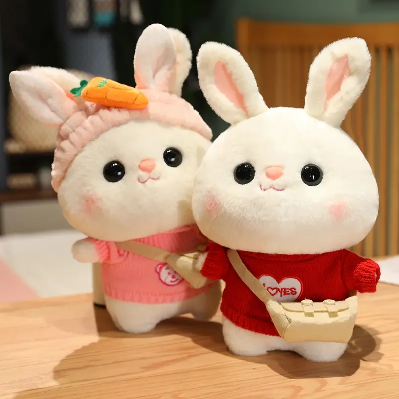 30cm Lalafanfan Rabbit Girl Stuffed Toy - Cotton Fill, PP Cotton Filling, Kawaii Doll, Unisex Gift, Glasses-Wearing, Clothed Soft Plush for Toys & Hobbies, Wears Glasses