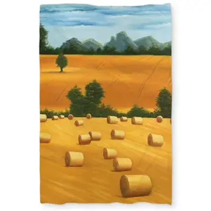 Begin Home Decor C1DCTXLW15GVPZ Hay Bale Fields Twin Size Extra Long Duvet Cover - Landscapes Bedroom Decor