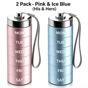 [2 Pack] Metal Pill Organizer, His and Hers Waterproof Travel Pill Box, Stackable Large Aluminum Alloy Daily Medicine Case for Vitamins, Fish Oil & Supplements, Portable Weekly Medication Container (Family Set) gifts girlfriend Compact