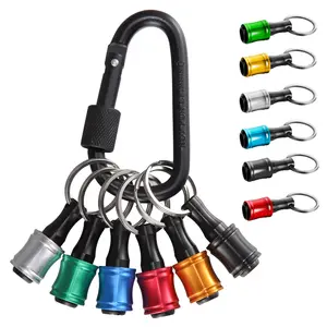 6pcs 1/4" Hex Shank Bits Holder Keychain Portable Drill Adapter with Black Carabiner Light-weight Quick-change