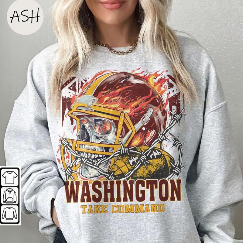 Vintage 90s Skull & Fire Style Washington Commanders Sweatshirt, Take Command Retro Game Day Crewneck Washington Fan Gift Washington Tee
