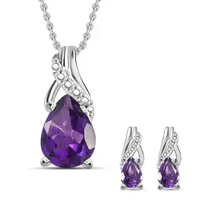Costume Jewelry Sets for Women Elegant - Teardrop Pendant Necklace Set 20"& Dangle Drop Earrings Set 925 Sterling Silver Stainless Steel Birthstone Wedding Jewelry for Women Christmas Gifts