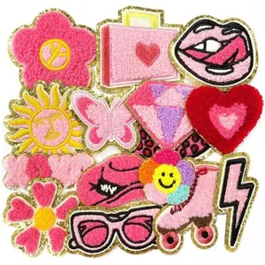 Pink World Series Cross Stitch Patches,15pcs Hot Glue Stickers, DlYEmbroidery Supplies For Clothes,Backpack,Shoes,Home Decorations