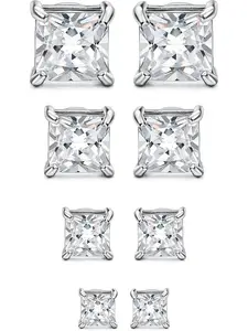 4-7MM Magnetic Earrings for Men Women Gold/Silver Square Cubic Zirconia Stud Earrings for Non-Pierced Ears Hypoallergenic Stainless Steel Fake Earring Not Easy to Fall off