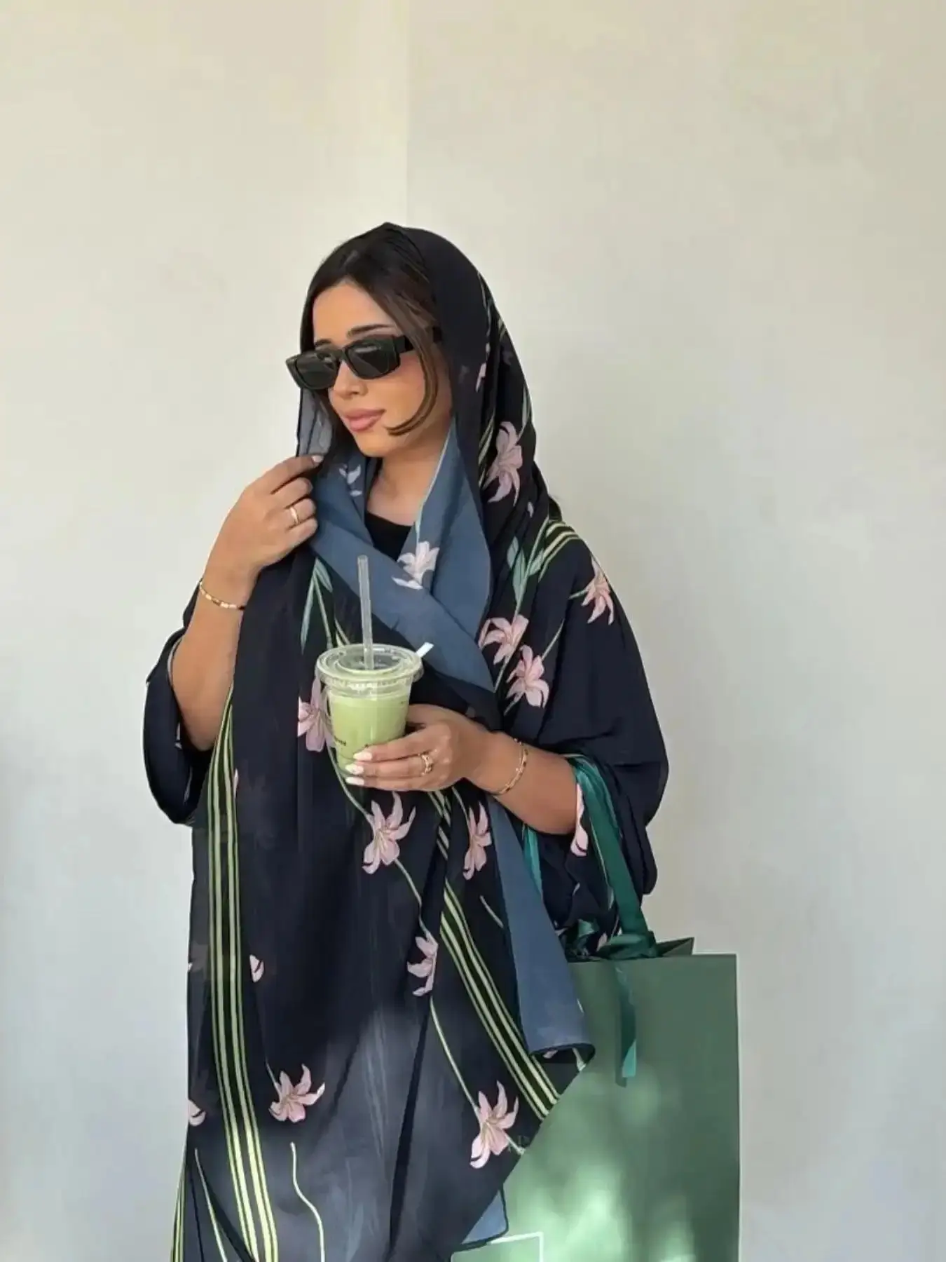 Women's Floral Print Long Sleeve Abaya Dress Set with Hijab, Elegant Everyday Islamic Clothing for All Seasons, Coordinated Wardrobe Matching Ensemble Dresses Sets Womenswear Modest Style
