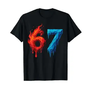 67 Six Seven 6-7 Flaming Ice - Funny Teen Brainrot Meme T-Shirt