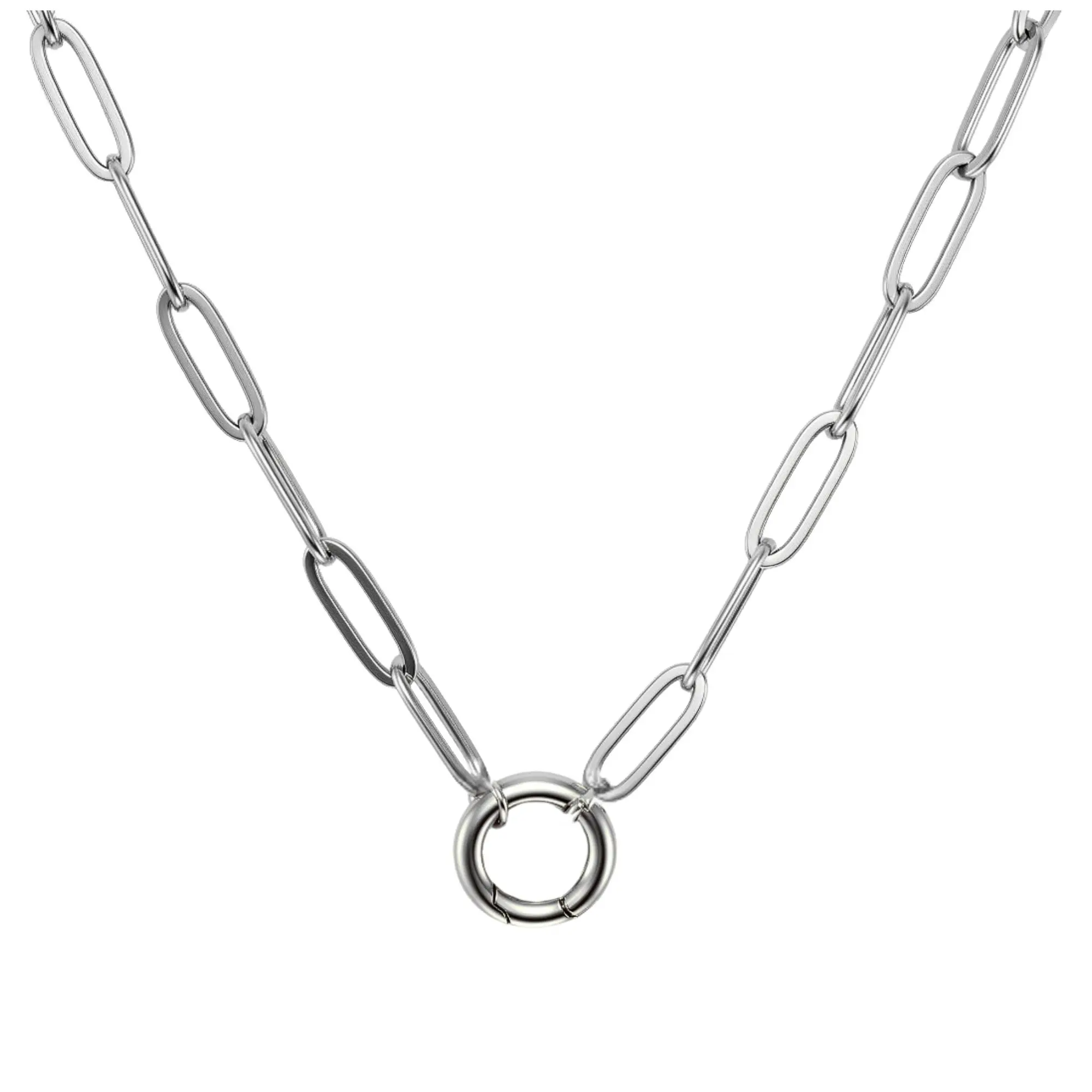Round Carabiner Paperclip Chain Charm Holder Necklace for Women
