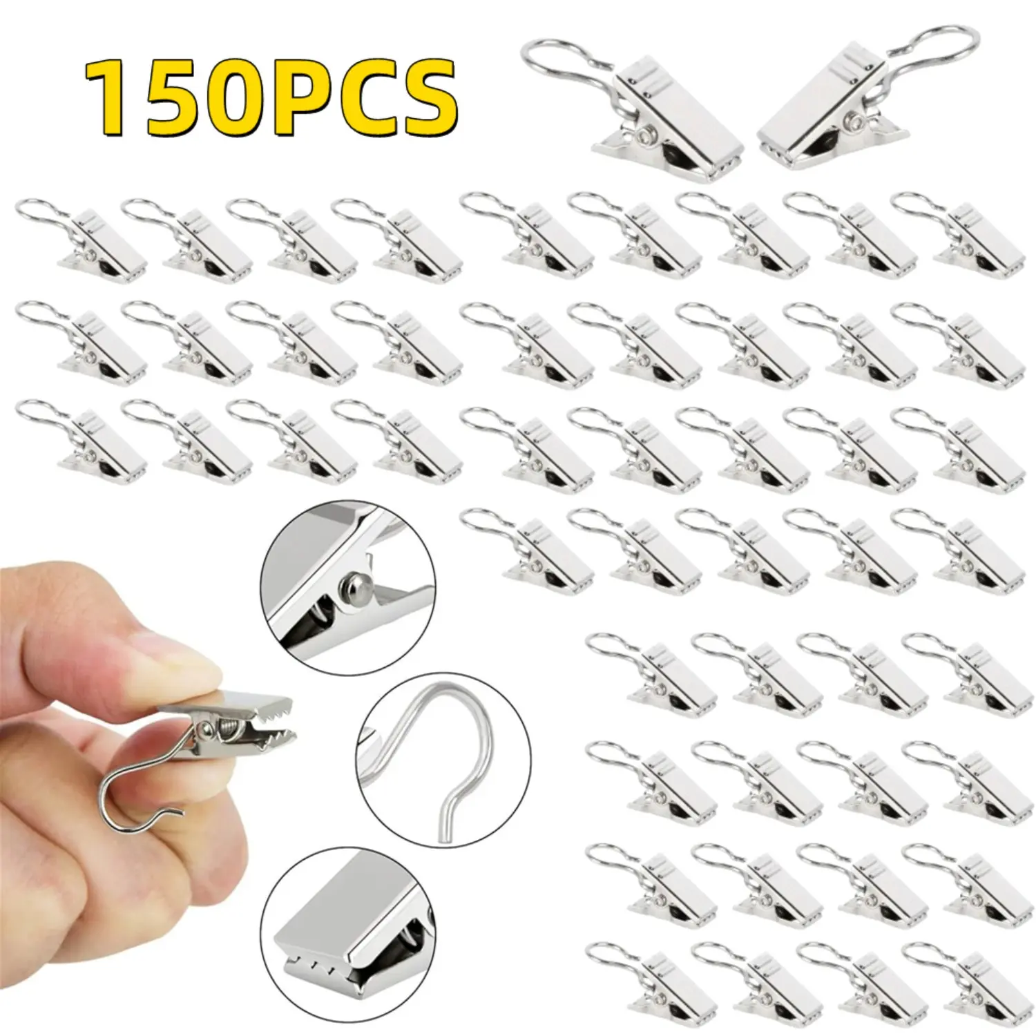 150 Pack of Curtain Clips,Curtain Clips with Hooks,Stainless Steel Small Curtain Clips,Shower Curtain Hooks Clips,Multifunctional Curtain Clips for Bedroom,Bathroom,Home Decoration gift