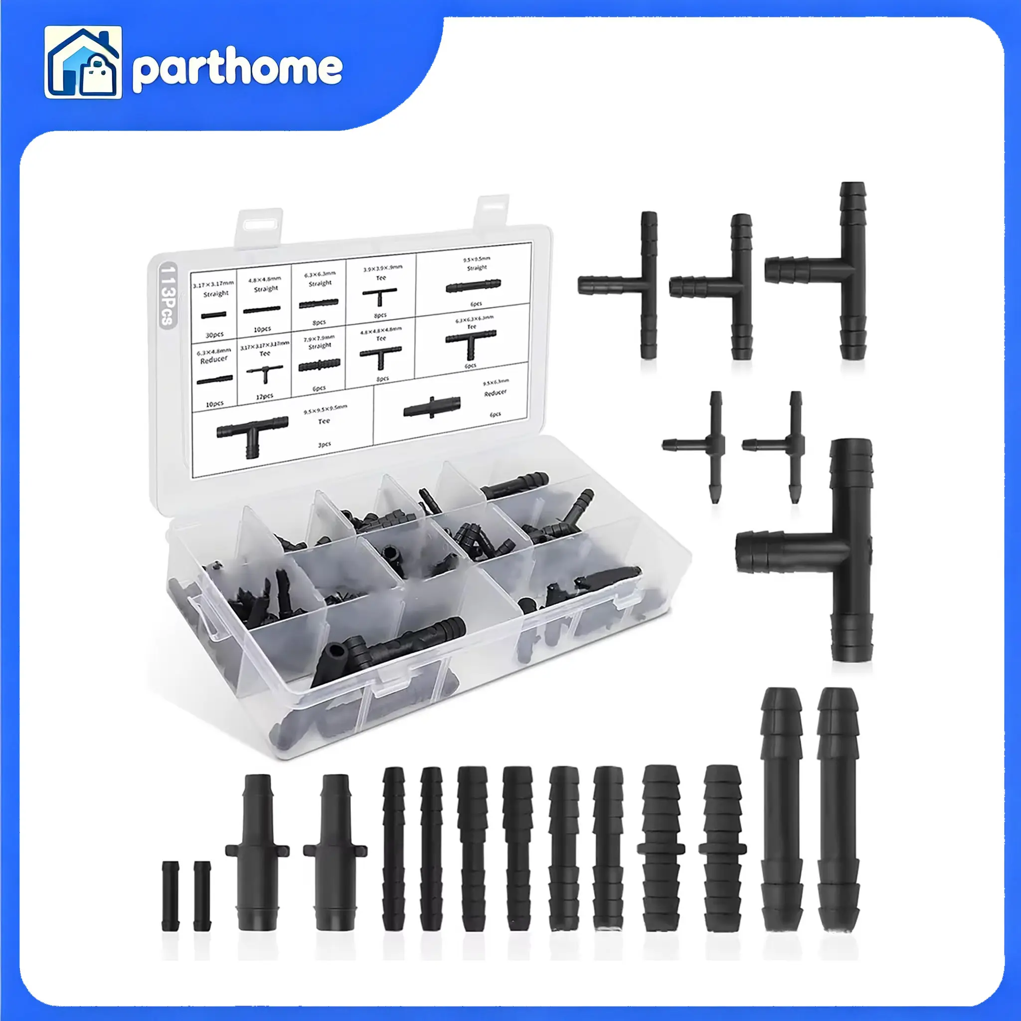 Vacuum Connector Assortment Vacuum Line Fittings Kit 113Pcs 12 Sizes, Tube Conne
