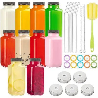 Set Of 12 Glass Water Bottles – 32 Oz Reusable With Lids & Sleeves, BPA-Free For Juice & Drinks - View #3