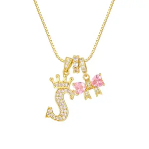New Copper Micro-Pave Diamond Dopamine Crown A-Z Necklace, Premium Commuter Pendant Costume Jewelry