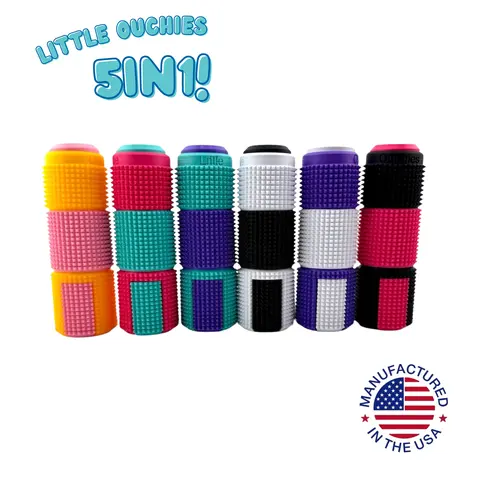 Little Ouchies 5-in-1 Sensory Fidget - Spikie Texture, Slide, Spin, Click, Squeeze and Click Spin in One Tool, Fidget Sensory Product, Stress Relief Gadget, Hand Fidget Stim Tool, Mechanical Clicker Spinner, Made to Order in USA