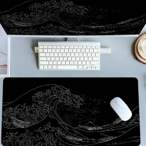 White Great Wave Line Art Mouse Pads Extra Large Computer Desk Top Mat Mouse Pad for Laptop Mouse Desk Pad Desk Mats with Non - Slip Rubber Base Stitched Edge for Home and Office