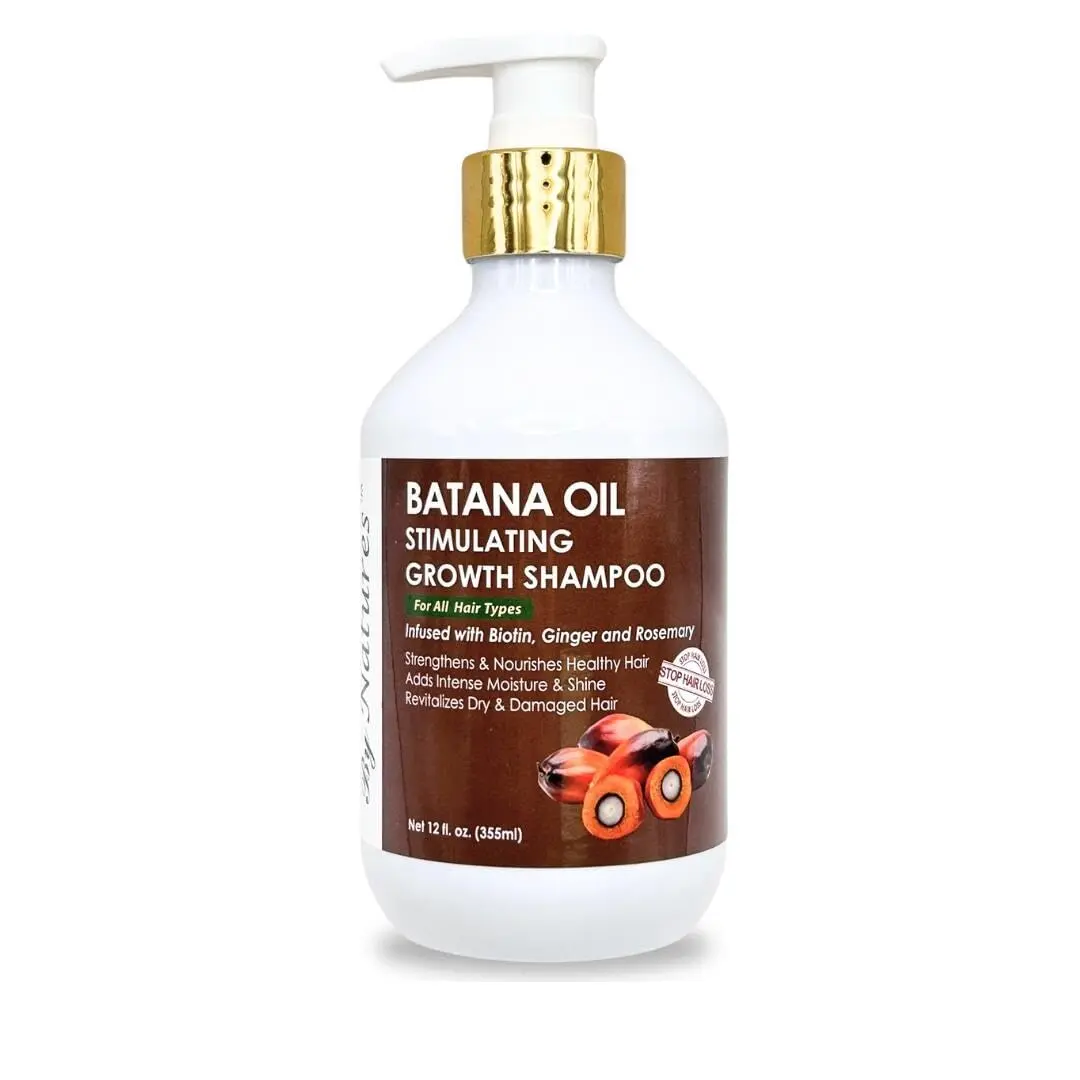By Natures Vegan Batana Oil Strengthening Shampoo with Biotin & Rosemary - Sulfate-Free, 12 oz, for Healthy Hair, Gentle Lightweight Frizz Control, Hydration Boost Cleanser, Haircare, Chemical Free Shampoo, Moisturizing Shampoo