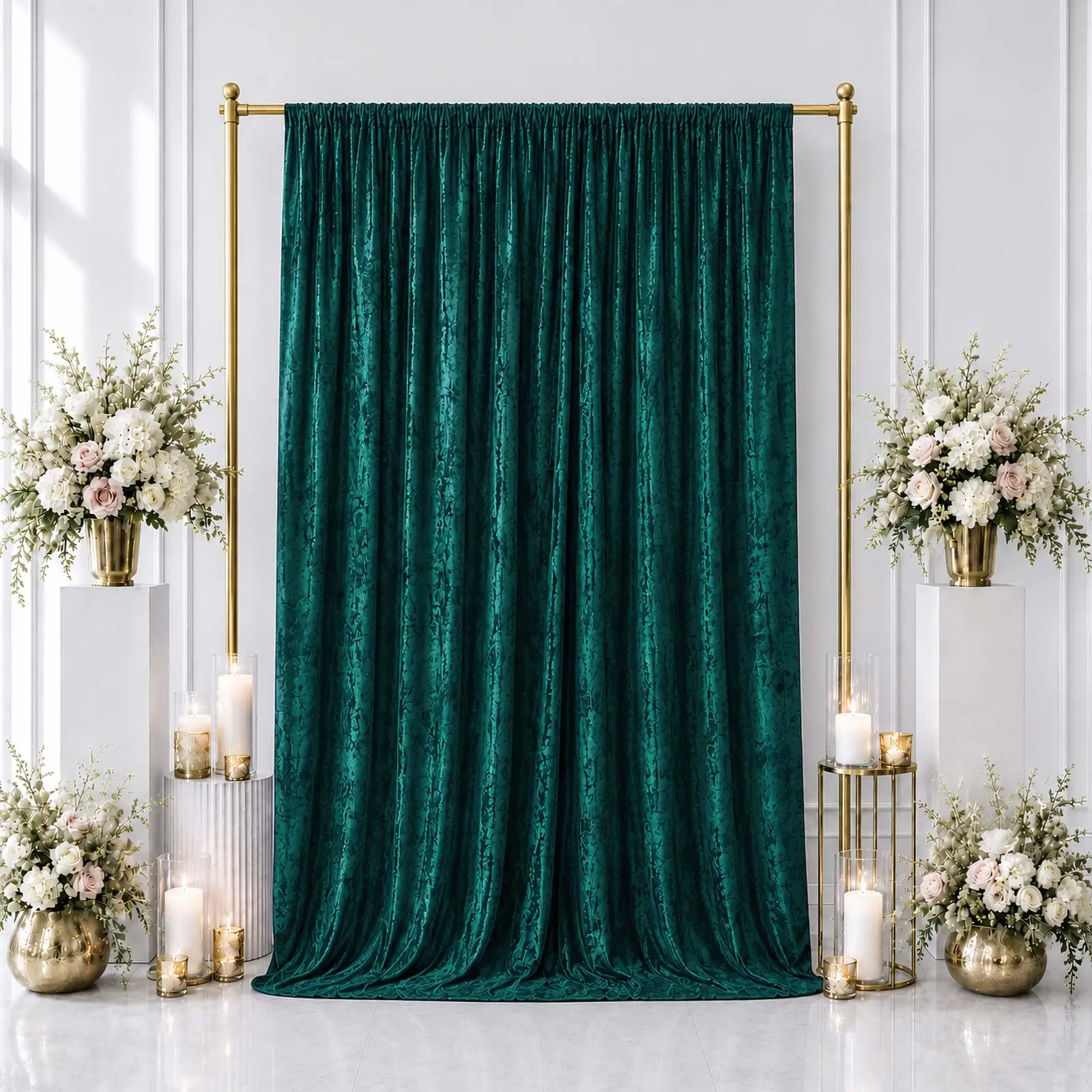 5ft x 12ft Premium Crushed Velvet Backdrop Curtain Hunter Emerald Green – Event Drape Panel & Photo Booth Background with Rod Pocket, 70% Blackout