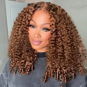 OQ HAIR #4 Brown Burmese Curly Glueless Wig 220% Density Wear Go Wig With Drawstring 13x6 Lace Frontal Human Hair Wigs for Beginner Friendly Pre-Everything Wigs