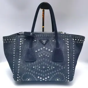 Pre-owned PRADA Canvas Shoulder Bags Black Denim Logo Cross Strap Tote Bag