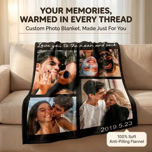 Custom Photo Flannel Throw Blanket, Next-Day Shipping Available, Soft Personalized Bedding Throw, Romantic Couple Gifts for Boyfriends & Partners, Warm Cozy Blanket for Home Daily Decor & Use comfy,summervibes