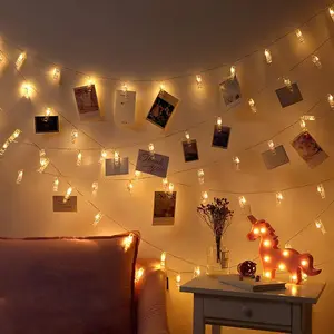 Perfect Holiday Photo Clip String Lights Decorative Ambient Lighting Battery Operated 20 LED Clear Cable Warm Glow