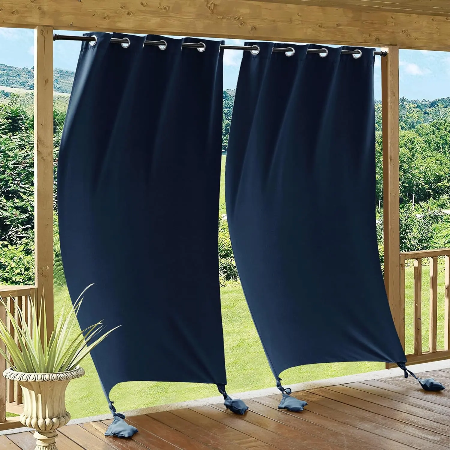 Outdoor Curtains Windproof Waterproof Blackout Curtain with Weight Bag, Privacy Insulated Drapes