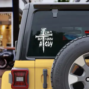 I Can’t But I Know A Guy Car Decal – Christian Jesus Faith Cross Vinyl Sticker – Religious Vehicle Decals for Cars & Trucks – Durable UV Vinyl, Weatherproof, Easy Application