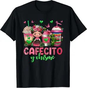 100% cotton Unisex Cafecito y chisme coffee cups t-shirt T-Shirt