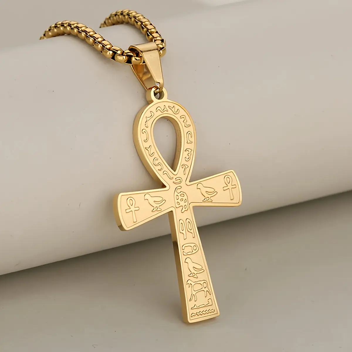 Men's Vintage High-Quality Anti-Allergic Stainless Steel Ancient Egyptian Ankh Symbol Pendant Necklace, Classic Costume Jewelry for Daily Wear & Gifting