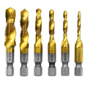 6pc high-speed steel titanium-plated tap and drill set. Perfect for composite materials, offering precision chamfering and easy threading. Ideal for machine and DIY use