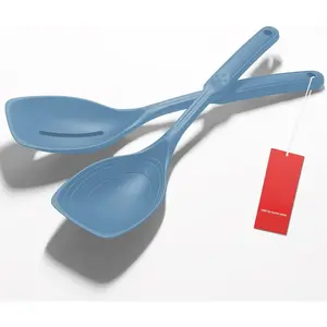 2-Pack Large Nylon Cooking Spoon Set - Non-Stick Slotted & Solid Spoons with Deep Bowl, Measurement Marks, Durable Synthetic Heat-Resistant Easy-Care Kitchen Utensils (Starry Blue)