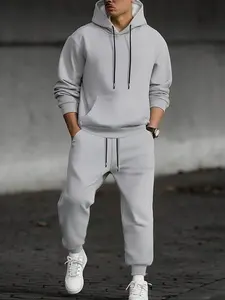 2 Men's Knitted Hooded Sweatshirts and Knitted Sweatpants Set, Casual Daily Sportswear, Spring and Autumn Clothing