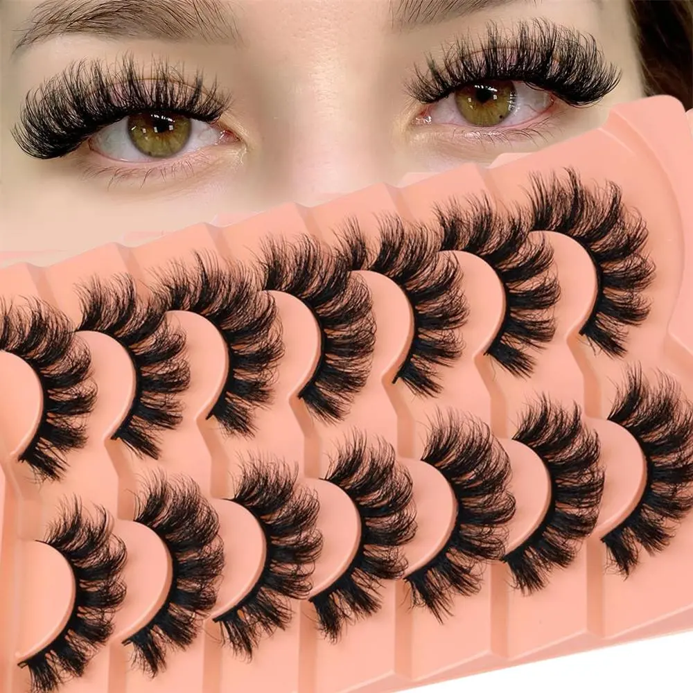 Fluffy False Eyelashes, Volume Eyelashes, Artificial Lashes, 7 Pairs 20mm 8D Wispy Natural Curling Cosmetic Curly Eye Makeup Strip Lashes, Russian Lash Artist Lashes, Volumized False Eyelashes for Women and Girls Eye Makeup Enhancement, Christmas Gift