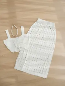 Women's 2-Piece Fashion Chic Hollow Out Dress + Tank Top Set, Soft Casual Two-Piece, Beach Vacation, Pool Party, Daily Wear