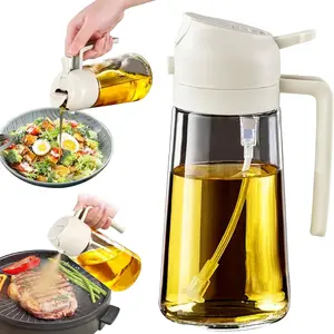 2-in-1 Glass Oil Sprayer and Dispenser - 16oz Borosilicate Glass Bottle for Olive & Cooking Oil, Vinegar - Precise Mist & Pour Control for Salad, Air Fryer, BBQ, Frying - BPA-Free & Leak-Proof