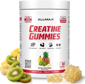 ALLMAX Nutrition Creatine Gummies - Tropical Fruit Punch Flavor - 90 Sugar-Free Gummies - 1250mg Per Serving - Performance Recovery & Cognition Support - Vegan Gluten-Free