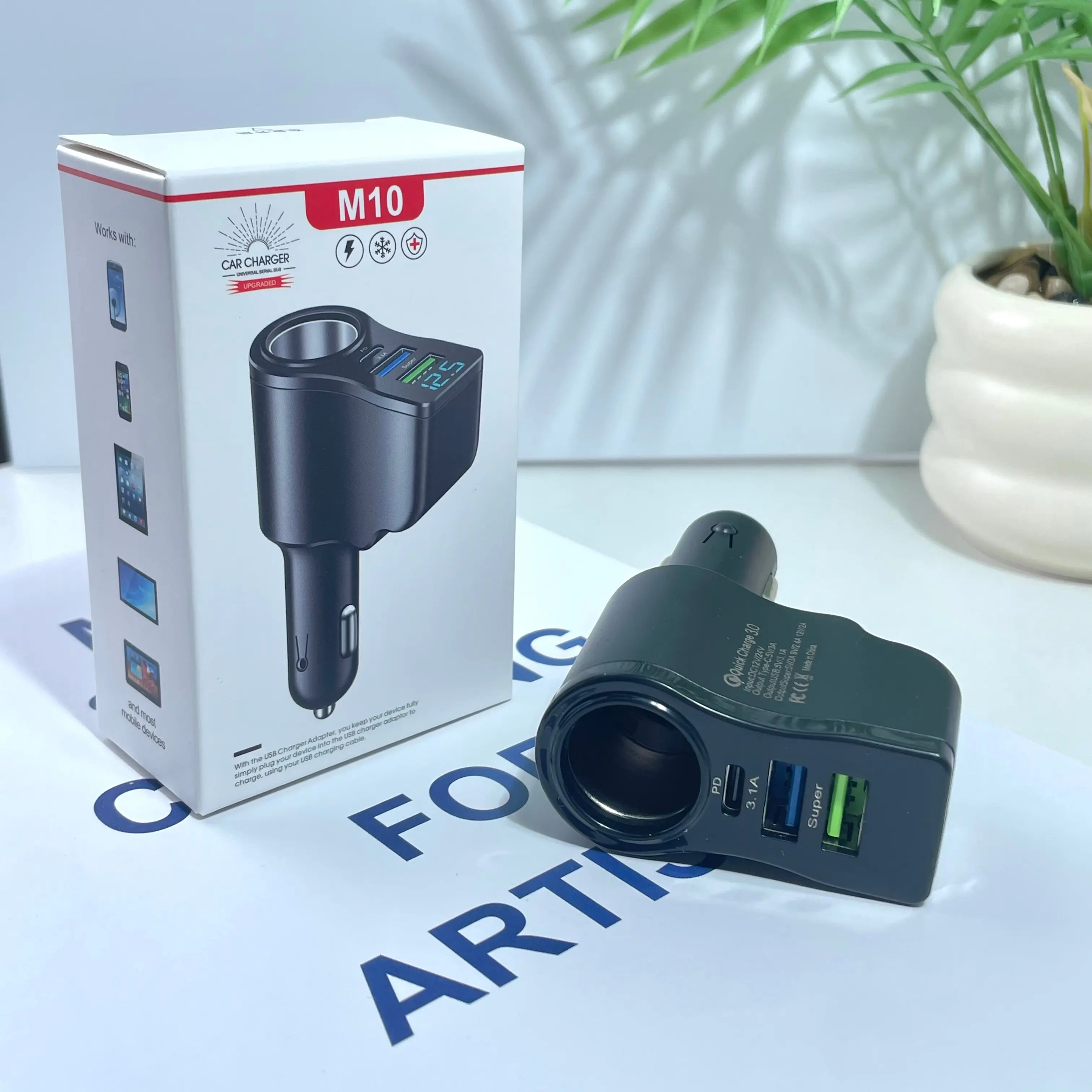 4 - in - 1 Car Charger: 66W Super Fast + PD 3.0 Ports, Voltage Monitor, 6 Safety Protections – Never Block Cigarette Lighter, Charge 4 Devices Simultaneously