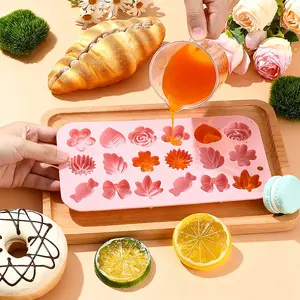 2Pcs Floral Silicone Candy Molds, 3D Flower & Leaf Chocolate Mold for Easter Treats, BPA-Free Silicone Baking Tray for Cake Decor, Cookies & Wax Melts, Pink & Blue, Spring DIY Kitchen Gadgets