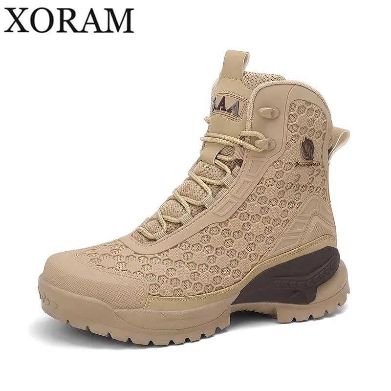 XORAM Camouflage stylish and handsome lightweight comfortable shock-absorbing breathable outdoor hiking boots, unisex, non-slip, wear-resistant, waterproof, high-top breathable desert hiking boots K850