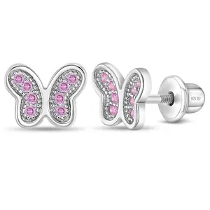 Petite CZ Butterfly Baby / Toddler / Kids Earrings Screw Back - Sterling Silver
