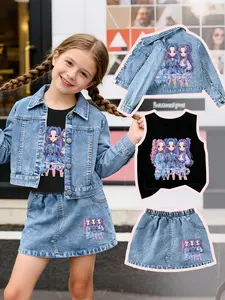 Three-Piece Set: Denim Jacket + Jean Mini Skirt + Sleeveless Vest, Cute Korean Style Girl Outfit, Summer Outfits Set, Perfect Gift for Kids