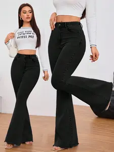 High Waist Elastic Slim Fit Flare Jeans Pants, Essential for Hot Girls, Comfortable and Stylish Denim Trousers, Perfect for Everyday Wear