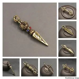 Handcraft Pendant Vintage Solid Religious Pestle Prayer Pendants Nepal Tibetan Handcraft Buddhist Vajra Pestle Copper Crafts