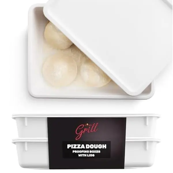 Hans Grill Pizza Dough Proofing Box - Pack of 2 Stackable BPA-Free Trays with Covers - Perfect as a Bread Proofing Box and Dough Container - Premium Quality Pizza Storage Container (2 Pack Large)