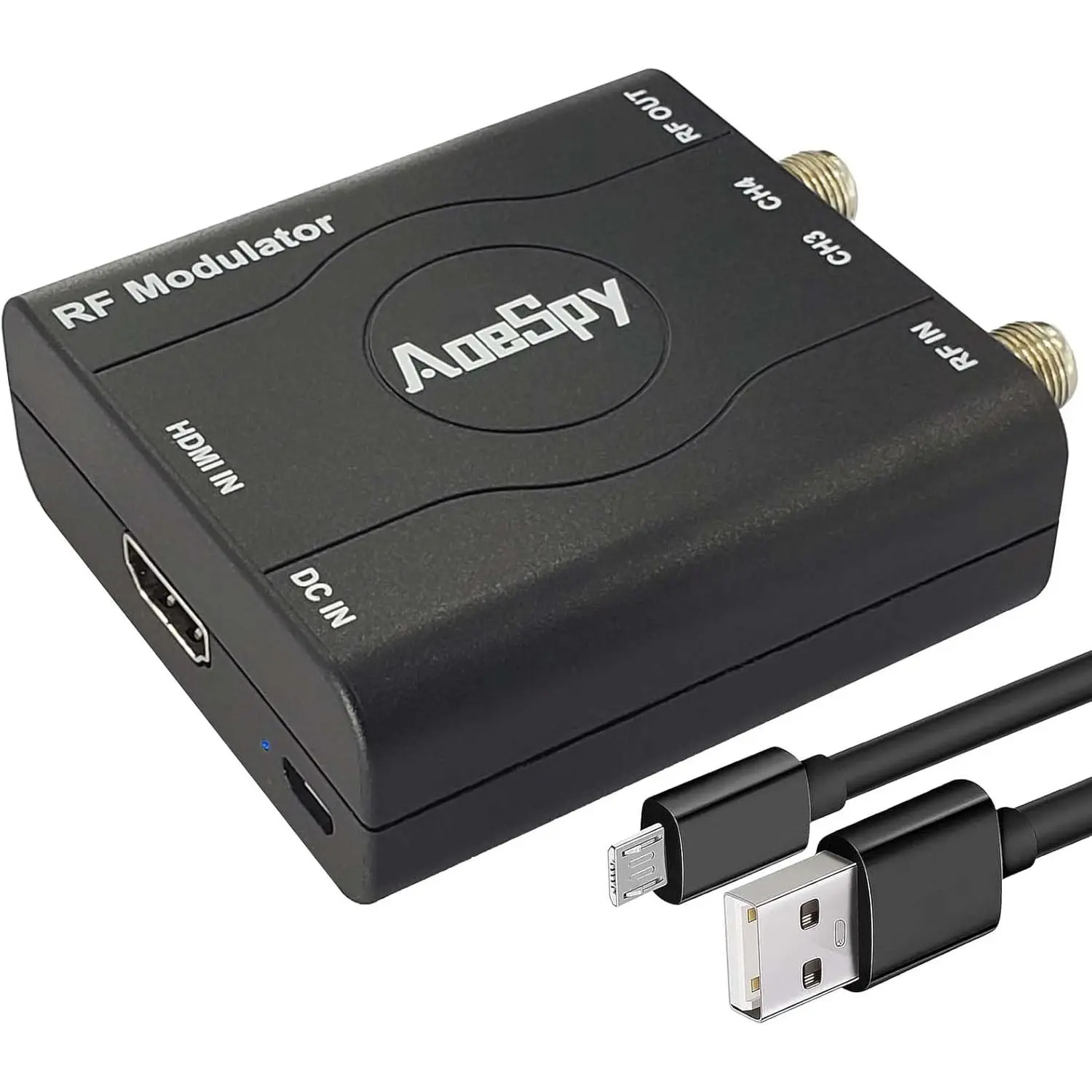 HDMI RF Modulator Coax Cable Adapter with Plug, VHF Converter, Antenna In-Out, Splitter, HD Digital-to-Analog Female F-Type Coaxial for Projector, Gaming Consoles, Gaming Laptops, NVIDIA Shield, VHS Player, HP Spectre x360