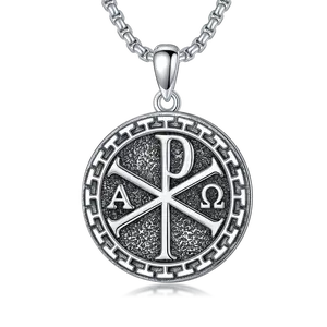 MEIDERBO Dream Chaser Chi Rho Necklace 925 Sterling Silver Christian Cross Pendant Bella Chain Stainless Steel Bead Chain 22+2 Inch Adjustable